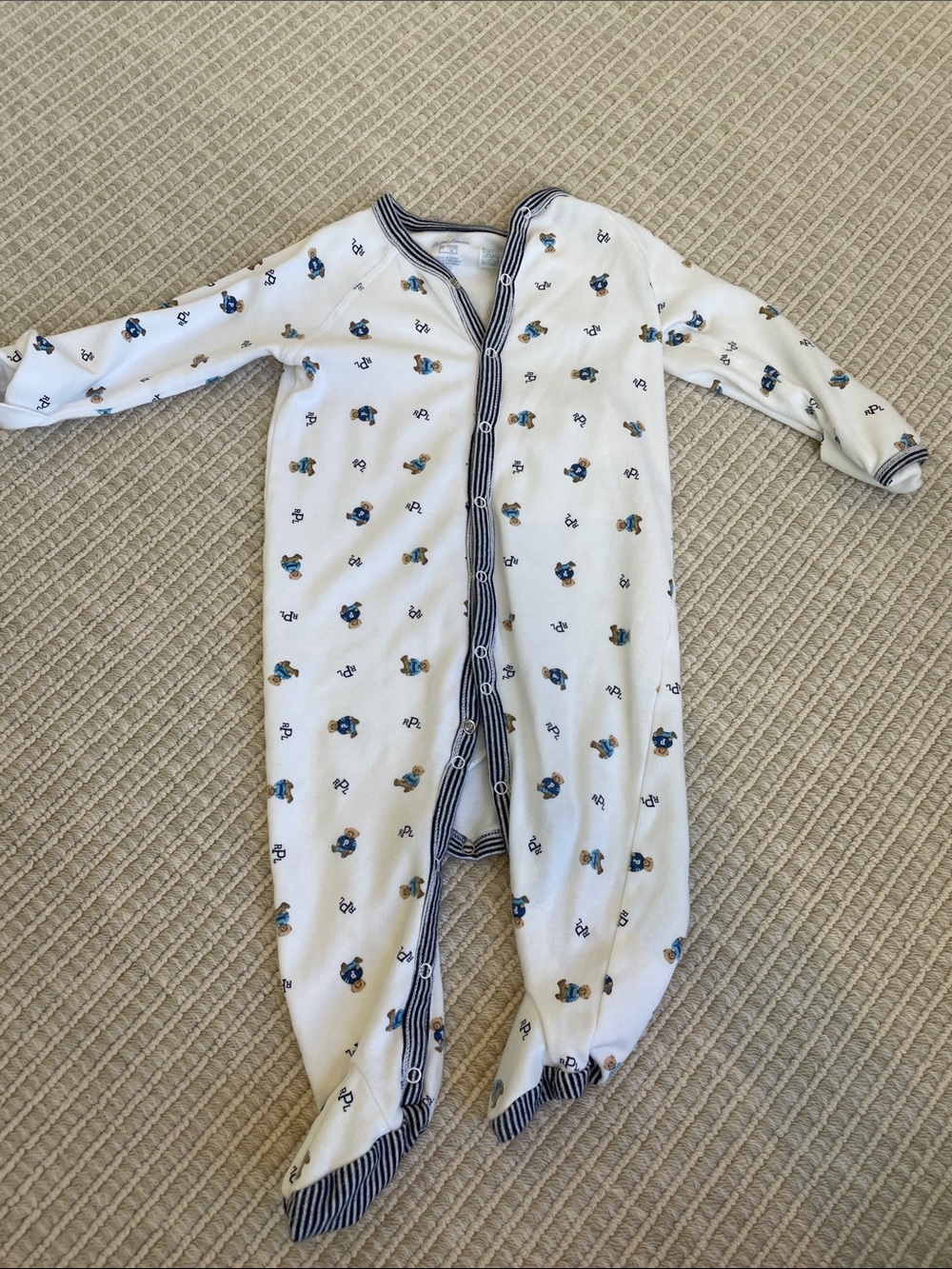 Ralph Lauren White Footed Sleeper with Blue & Tan Animal Motif